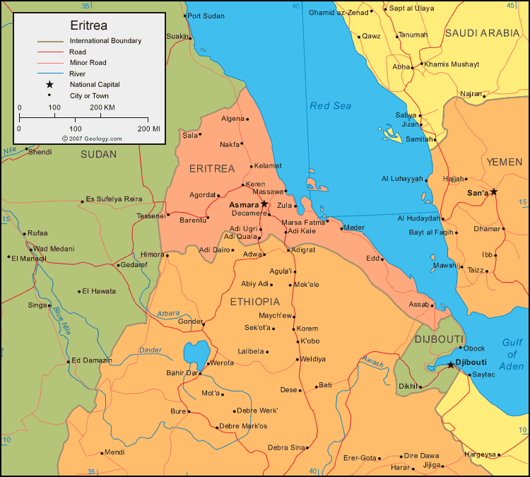 eritrea politisch karte